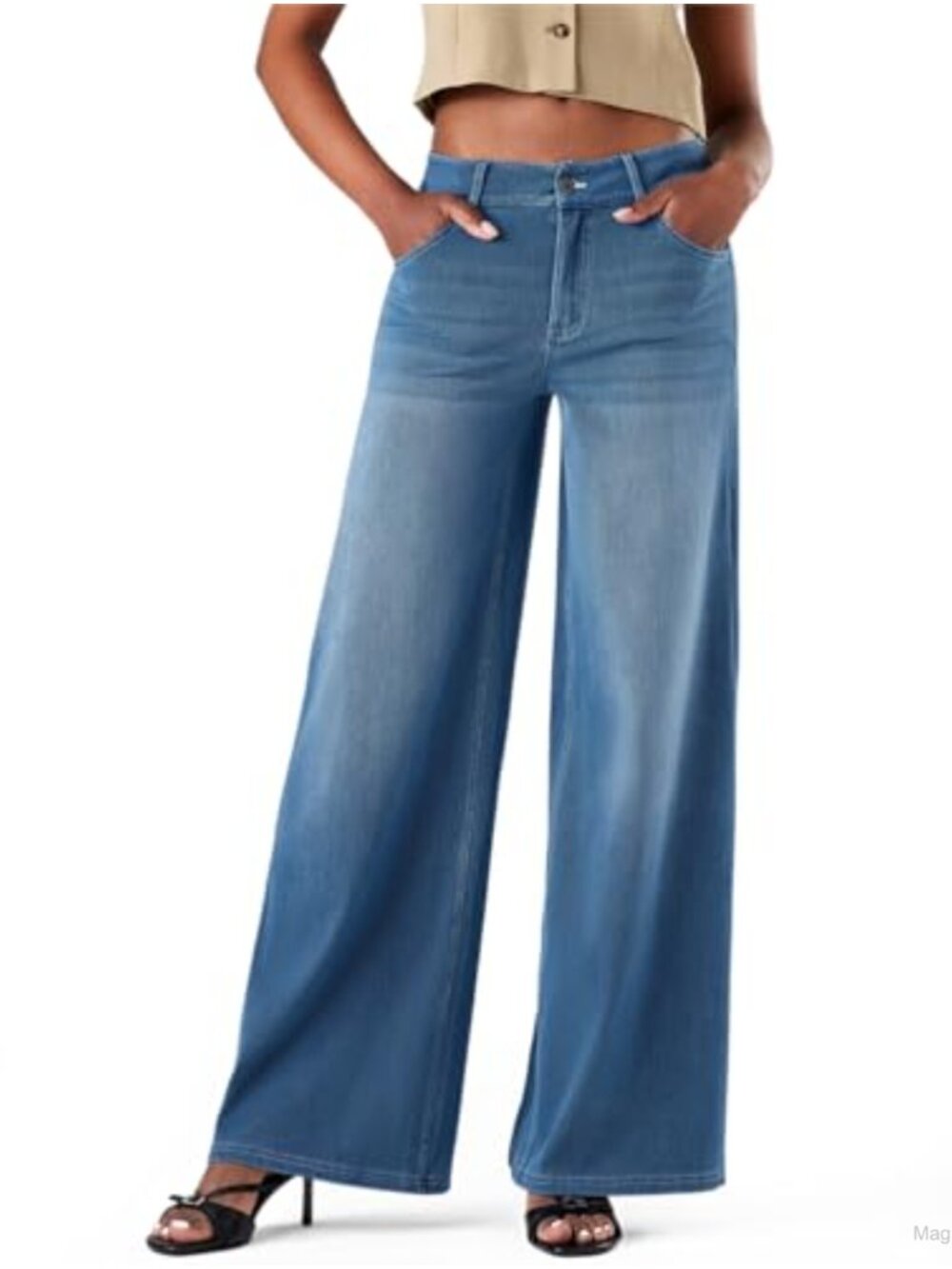 Wide Leg Jeans for Women Low Rise Stretch Knit Denim Comfort